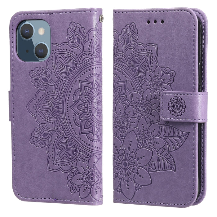 Estuche de cuero de PU con tapa horizontal con estampado de flores de 7 pétalos con soporte y ranuras para tarjetas y billetera y marco de fotos