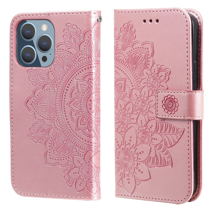 Estuche de cuero de PU con tapa horizontal con estampado de flores de 7 pétalos con soporte y ranuras para tarjetas y billetera y marco de fotos