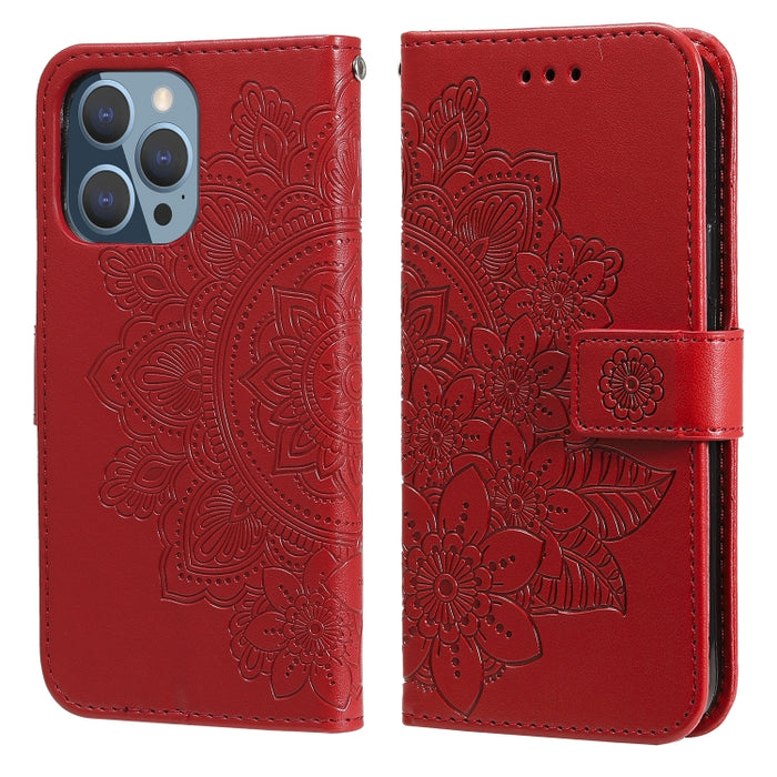 Estuche de cuero de PU con tapa horizontal con estampado de flores de 7 pétalos con soporte y ranuras para tarjetas y billetera y marco de fotos