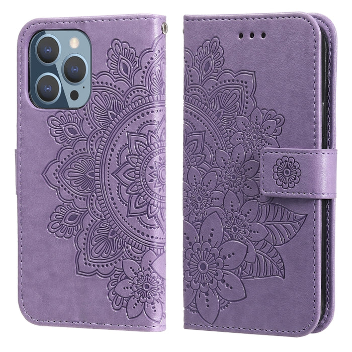 Estuche de cuero de PU con tapa horizontal con estampado de flores de 7 pétalos con soporte y ranuras para tarjetas y billetera y marco de fotos
