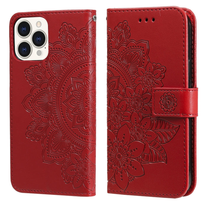 Estuche de cuero de PU con tapa horizontal con estampado de flores de 7 pétalos con soporte y ranuras para tarjetas y billetera y marco de fotos