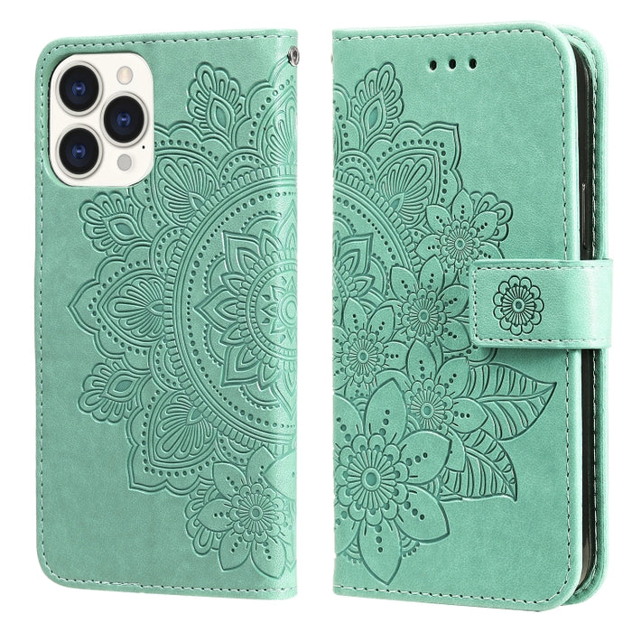 Estuche de cuero de PU con tapa horizontal con estampado de flores de 7 pétalos con soporte y ranuras para tarjetas y billetera y marco de fotos
