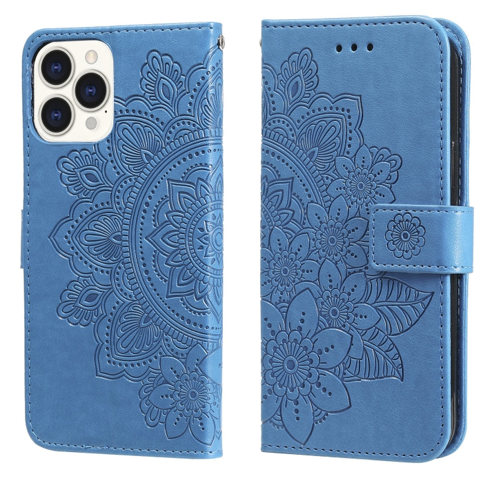 Estuche de cuero de PU con tapa horizontal con estampado de flores de 7 pétalos con soporte y ranuras para tarjetas y billetera y marco de fotos
