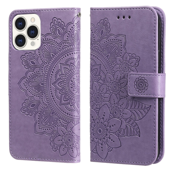 Estuche de cuero de PU con tapa horizontal con estampado de flores de 7 pétalos con soporte y ranuras para tarjetas y billetera y marco de fotos