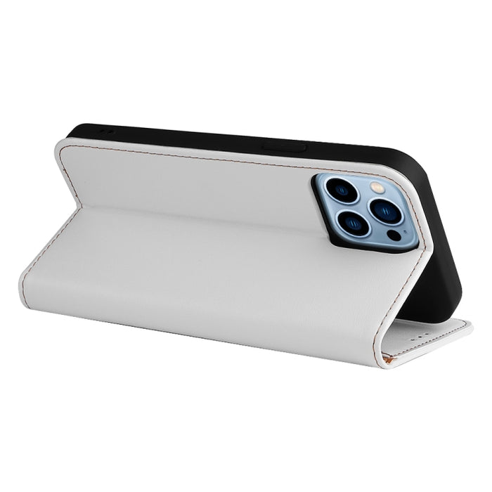 Fierre Shann Funda de cuero con tapa horizontal con textura de cuero PU con soporte y ranuras para tarjetas y billetera