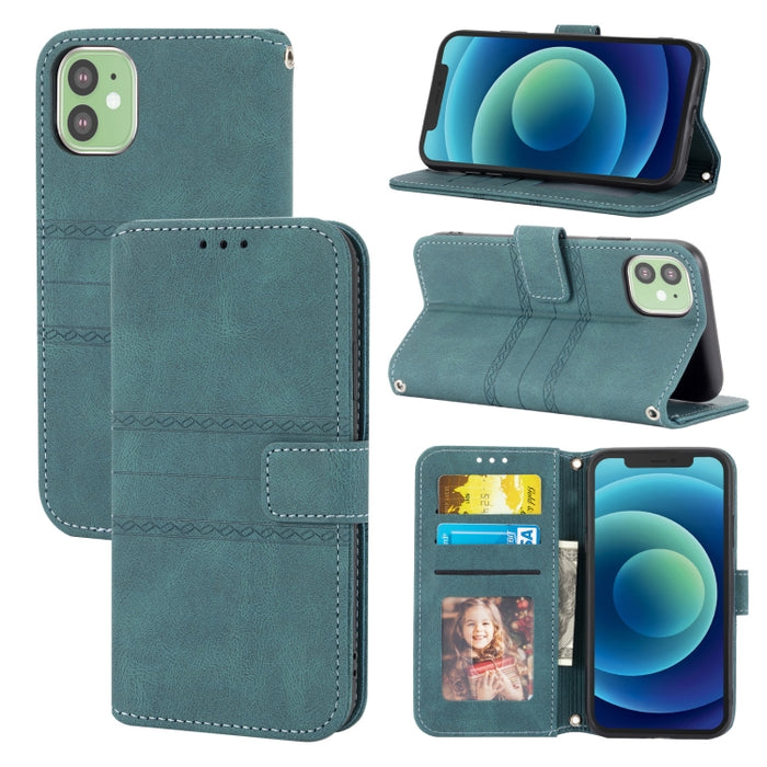 Hebilla magnética a rayas en relieve PU + TPU Funda de cuero con tapa horizontal con soporte y ranura para tarjeta y billetera y marco de fotos y honda