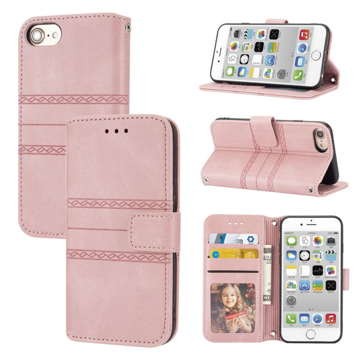 Hebilla magnética a rayas en relieve PU + TPU Funda de cuero con tapa horizontal con soporte y ranura para tarjeta y billetera y marco de fotos y honda