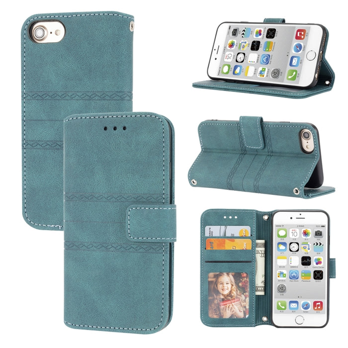 Hebilla magnética a rayas en relieve PU + TPU Funda de cuero con tapa horizontal con soporte y ranura para tarjeta y billetera y marco de fotos y honda