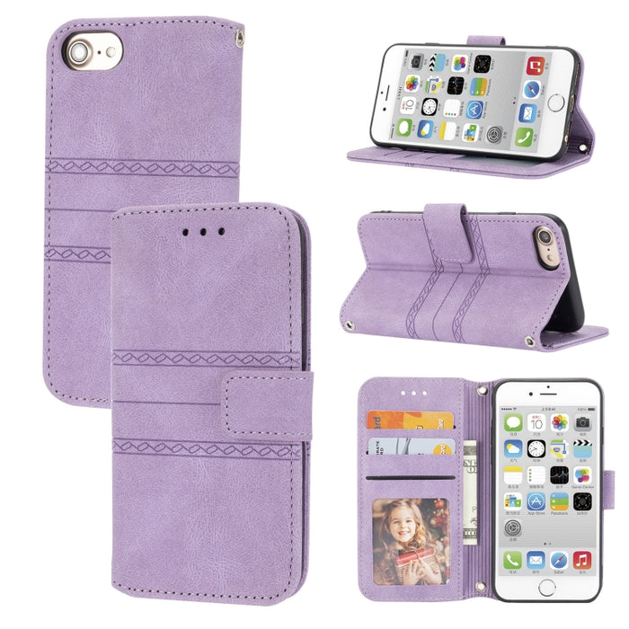 Hebilla magnética a rayas en relieve PU + TPU Funda de cuero con tapa horizontal con soporte y ranura para tarjeta y billetera y marco de fotos y honda