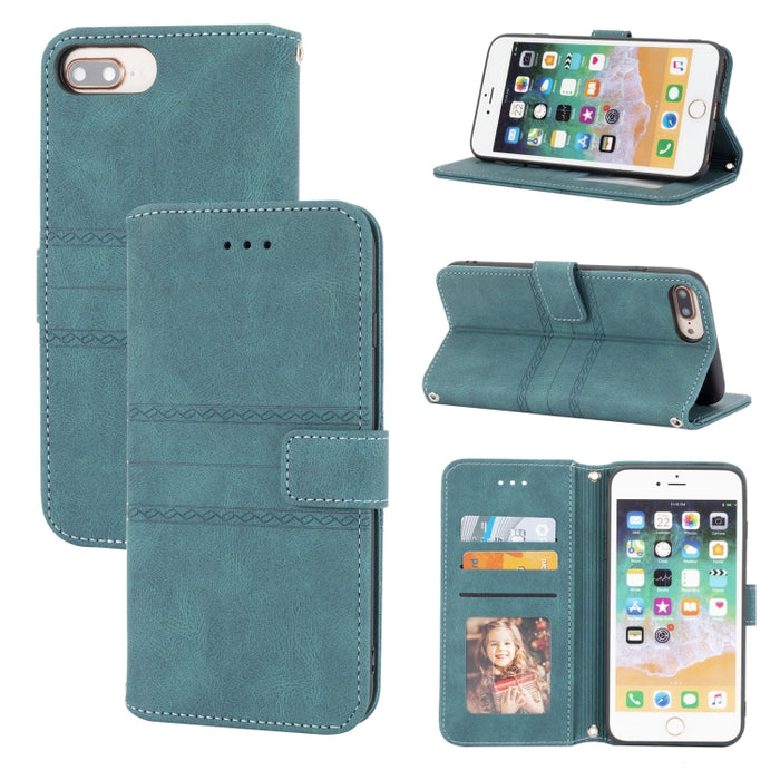 Hebilla magnética a rayas en relieve PU + TPU Funda de cuero con tapa horizontal con soporte y ranura para tarjeta y billetera y marco de fotos y honda