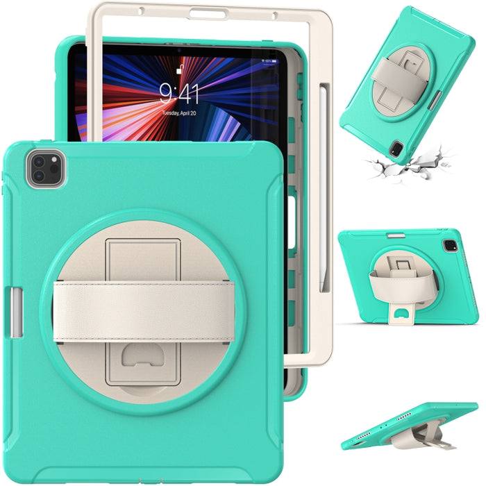 Estuche protector de PC + TPU con rotación de 360 grados con soporte y correa de mano