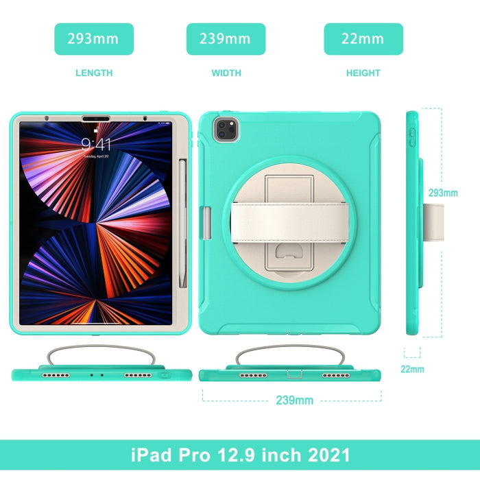 Estuche protector de PC + TPU con rotación de 360 grados con soporte y correa de mano