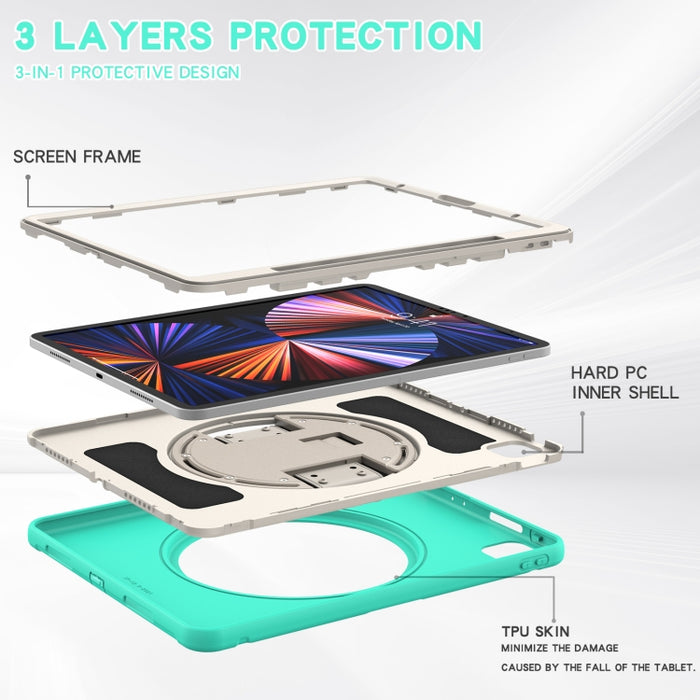 Estuche protector de PC + TPU con rotación de 360 grados con soporte y correa de mano