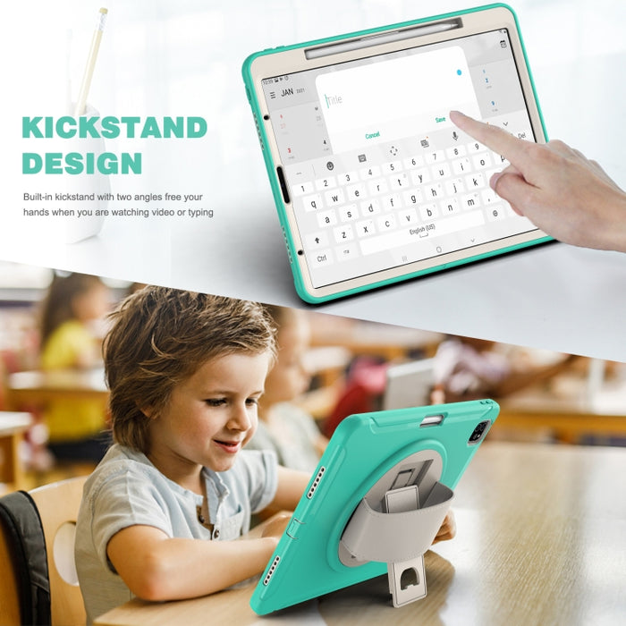 Estuche protector de PC + TPU con rotación de 360 grados con soporte y correa de mano