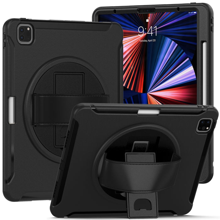 Estuche protector de PC + TPU con rotación de 360 grados con soporte y correa de mano