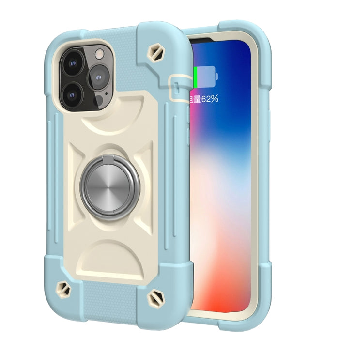 Funda protectora de silicona a prueba de golpes + PC con soporte de doble anillo