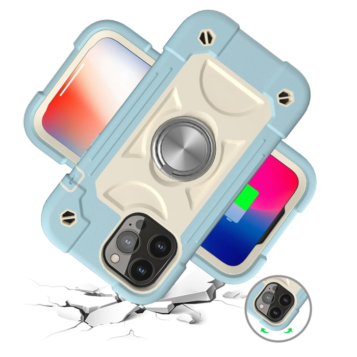 Funda protectora de silicona a prueba de golpes + PC con soporte de doble anillo