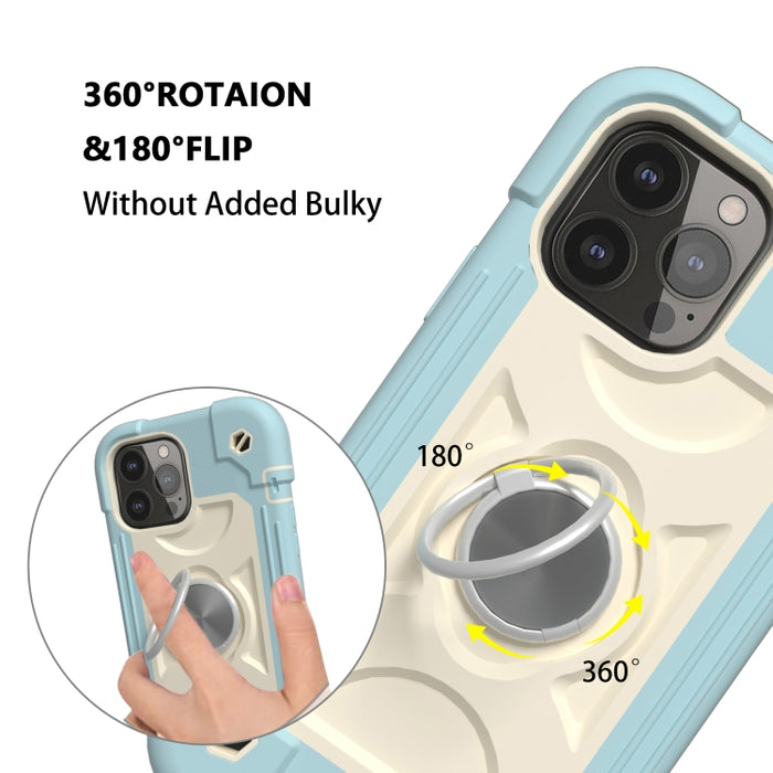 Funda protectora de silicona a prueba de golpes + PC con soporte de doble anillo