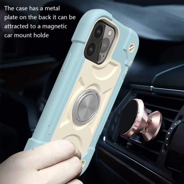 Funda protectora de silicona a prueba de golpes + PC con soporte de doble anillo