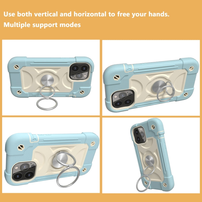 Funda protectora de silicona a prueba de golpes + PC con soporte de doble anillo