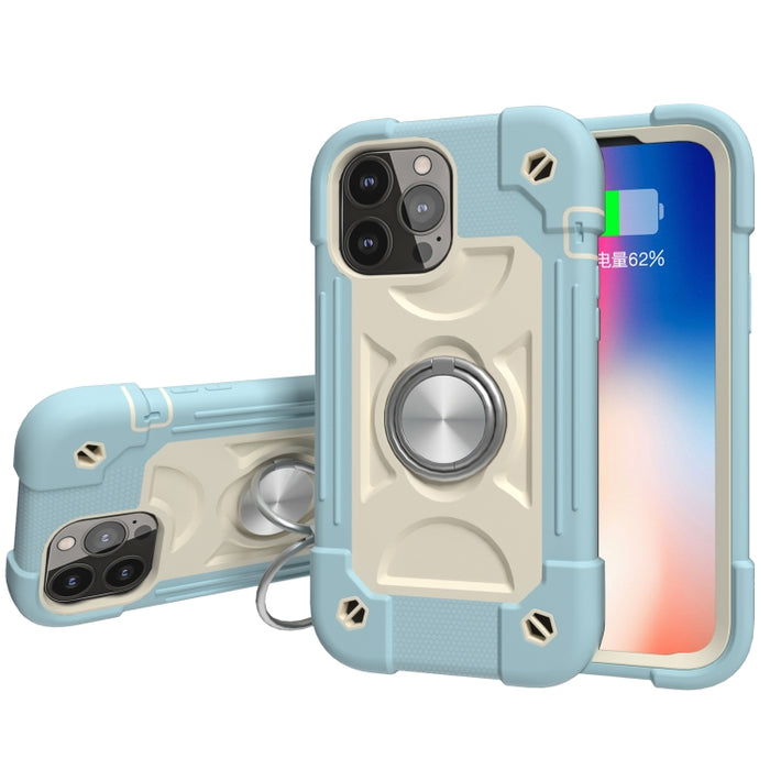 Funda protectora de silicona a prueba de golpes + PC con soporte de doble anillo