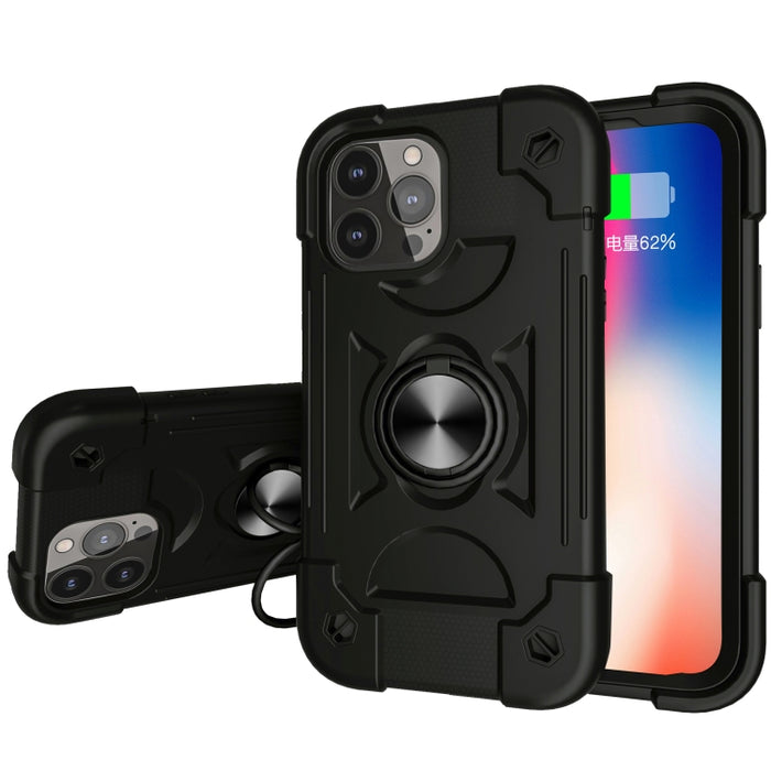 Funda protectora de silicona a prueba de golpes + PC con soporte de doble anillo