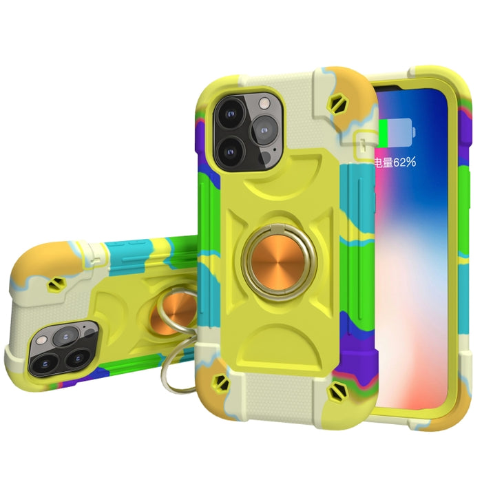 Funda protectora de silicona a prueba de golpes + PC con soporte de doble anillo