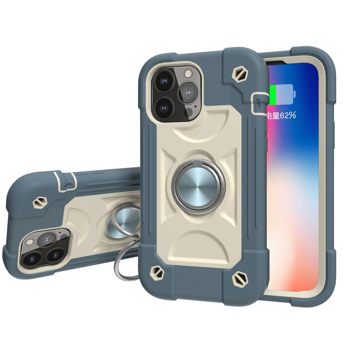 Funda protectora de silicona a prueba de golpes + PC con soporte de doble anillo