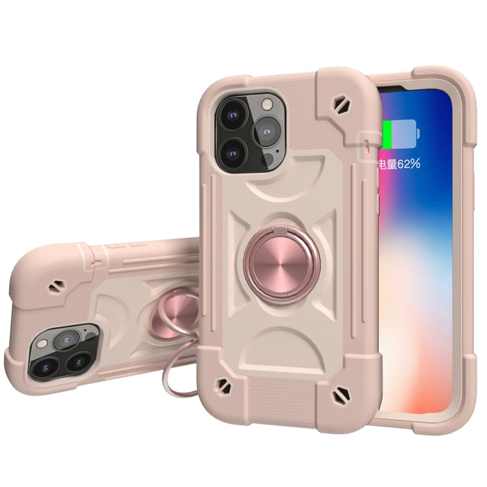 Funda protectora de silicona a prueba de golpes + PC con soporte de doble anillo