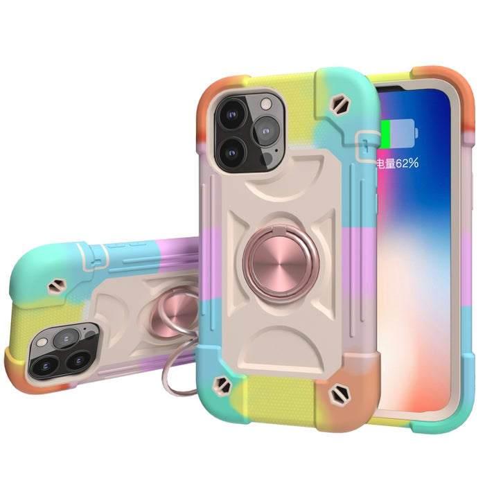 Funda protectora de silicona a prueba de golpes + PC con soporte de doble anillo