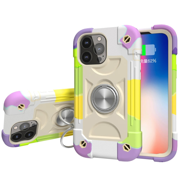 Funda protectora de silicona a prueba de golpes + PC con soporte de doble anillo