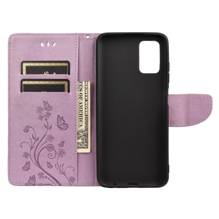 Estuche de cuero con tapa horizontal con patrón de flores de mariposa con soporte y ranuras para tarjetas y billetera