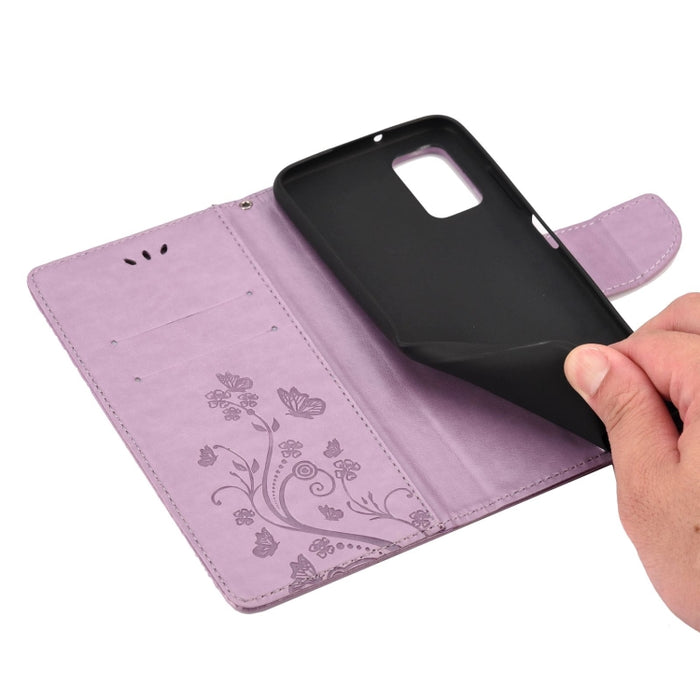 Estuche de cuero con tapa horizontal con patrón de flores de mariposa con soporte y ranuras para tarjetas y billetera