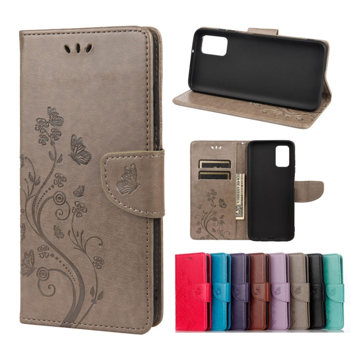 Estuche de cuero con tapa horizontal con patrón de flores de mariposa con soporte y ranuras para tarjetas y billetera
