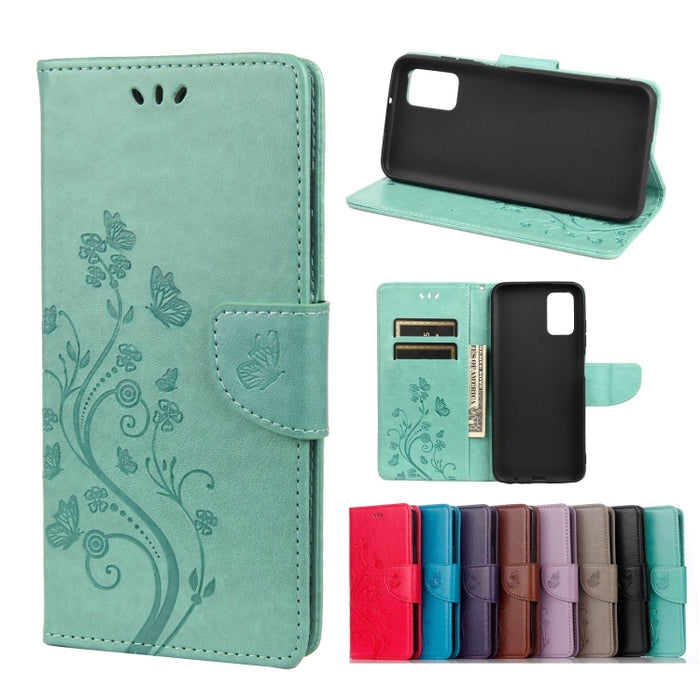 Estuche de cuero con tapa horizontal con patrón de flores de mariposa con soporte y ranuras para tarjetas y billetera