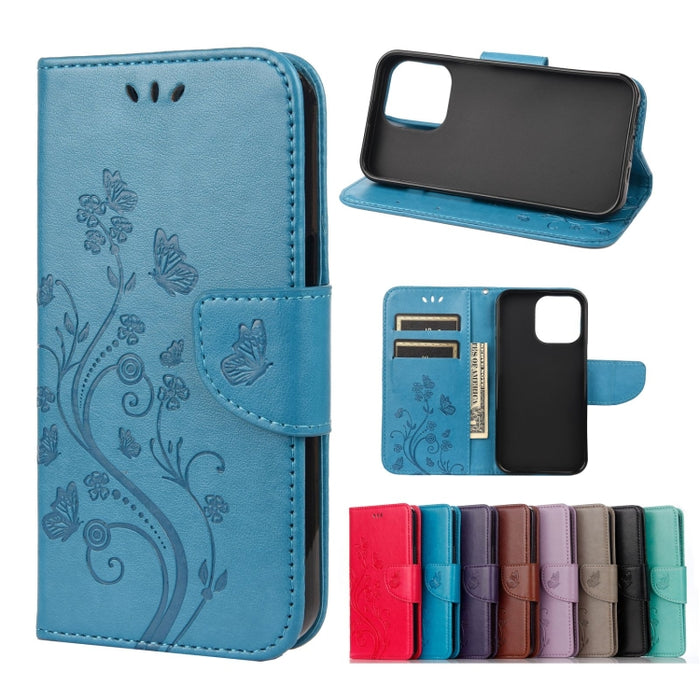 Estuche de cuero con tapa horizontal con patrón de flores de mariposa con soporte y ranuras para tarjetas y billetera