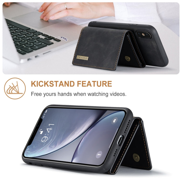 DG.MING Serie M1 Cartera para múltiples tarjetas de 3 pliegues + Funda trasera magnética Funda a prueba de golpes con función de soporte, For iPhone X, For iPhone XS, For iPhone XS Max