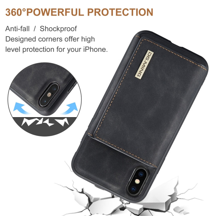 DG.MING Serie M1 Cartera para múltiples tarjetas de 3 pliegues + Funda trasera magnética Funda a prueba de golpes con función de soporte, For iPhone X, For iPhone XS, For iPhone XS Max