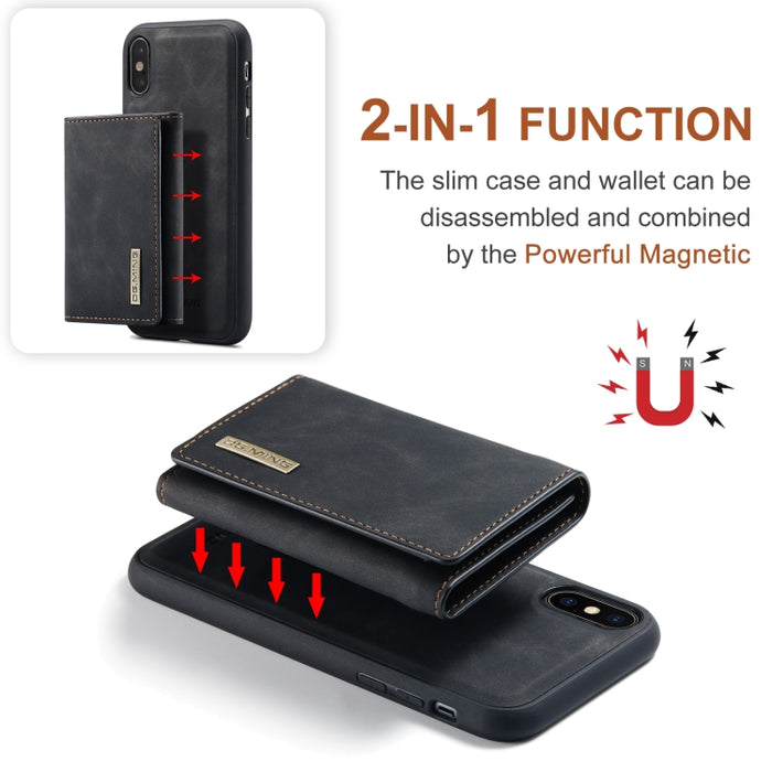 DG.MING Serie M1 Cartera para múltiples tarjetas de 3 pliegues + Funda trasera magnética Funda a prueba de golpes con función de soporte, For iPhone X, For iPhone XS, For iPhone XS Max
