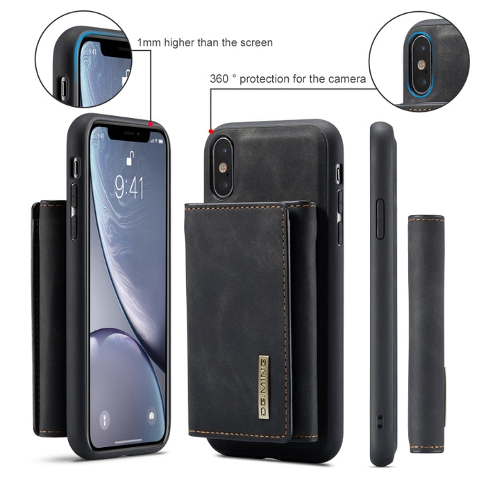 DG.MING Serie M1 Cartera para múltiples tarjetas de 3 pliegues + Funda trasera magnética Funda a prueba de golpes con función de soporte, For iPhone X, For iPhone XS, For iPhone XS Max