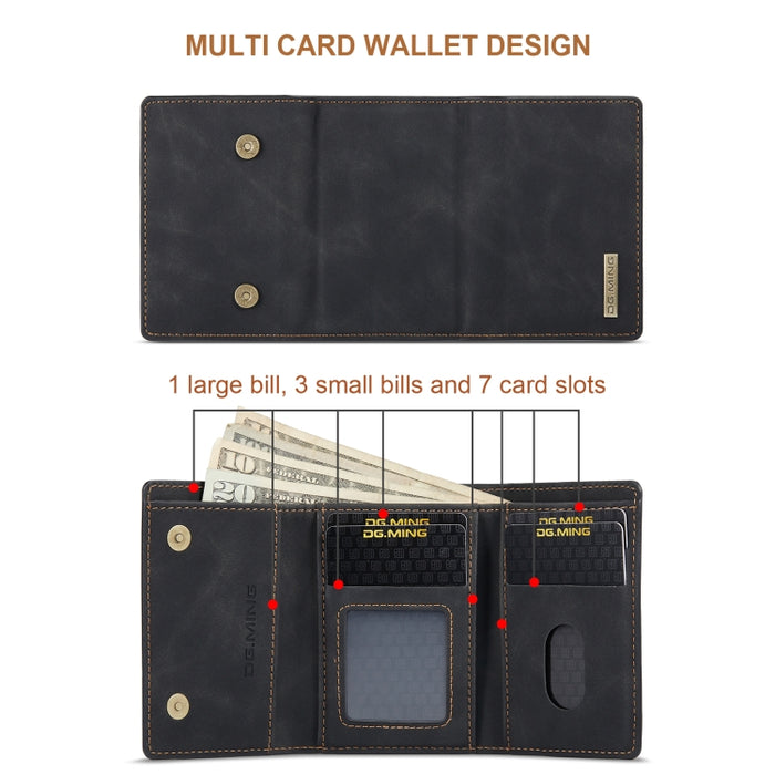 DG.MING Serie M1 Cartera para múltiples tarjetas de 3 pliegues + Funda trasera magnética Funda a prueba de golpes con función de soporte, For iPhone X, For iPhone XS, For iPhone XS Max
