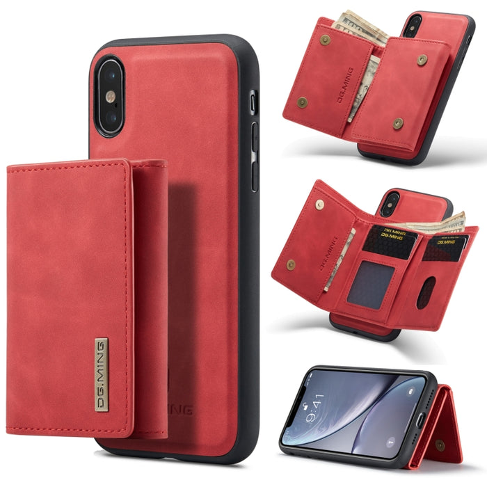 DG.MING Serie M1 Cartera para múltiples tarjetas de 3 pliegues + Funda trasera magnética Funda a prueba de golpes con función de soporte, For iPhone X, For iPhone XS, For iPhone XS Max