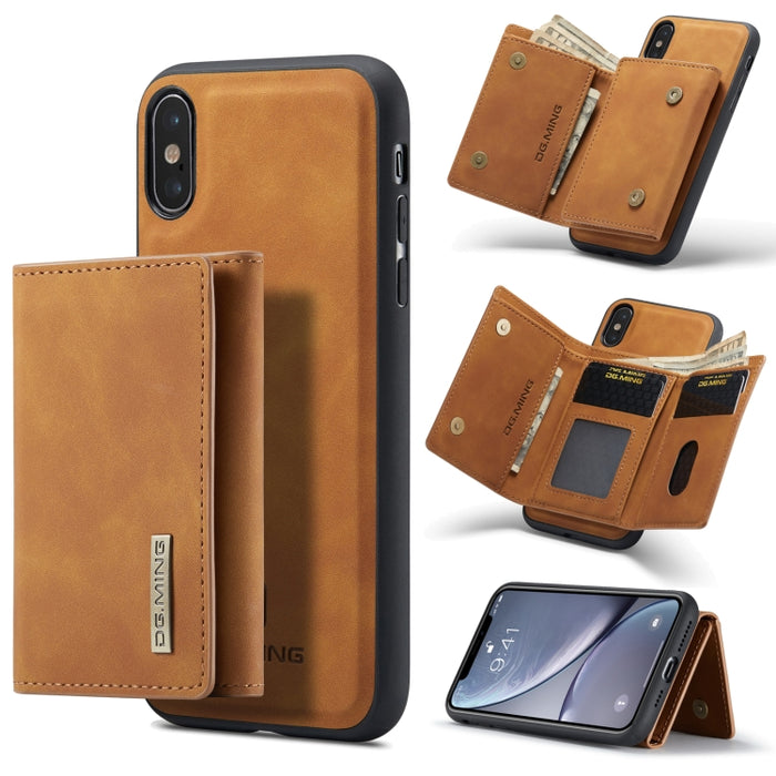 DG.MING Serie M1 Cartera para múltiples tarjetas de 3 pliegues + Funda trasera magnética Funda a prueba de golpes con función de soporte, For iPhone X, For iPhone XS, For iPhone XS Max