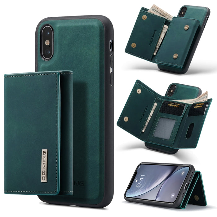 DG.MING Serie M1 Cartera para múltiples tarjetas de 3 pliegues + Funda trasera magnética Funda a prueba de golpes con función de soporte, For iPhone X, For iPhone XS, For iPhone XS Max