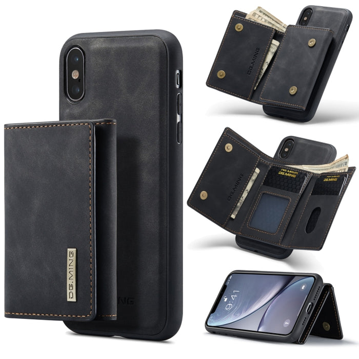 DG.MING Serie M1 Cartera para múltiples tarjetas de 3 pliegues + Funda trasera magnética Funda a prueba de golpes con función de soporte, For iPhone X, For iPhone XS, For iPhone XS Max
