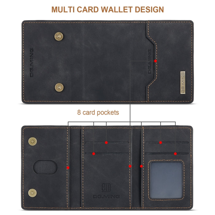 DG.MING Serie M2 Bolsa multitarjeta de 3 pliegues + Funda trasera magnética Funda a prueba de golpes con función de billetera y soporte, For iPhone X, For iPhone XS, For iPhone XS Max