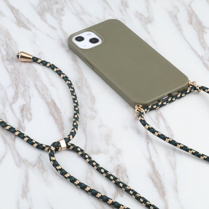 Material de paja de trigo + estuche a prueba de golpes de TPU con cordón para el cuello, For iPhone 13 mini, For iPhone 13, For iPhone 13 Pro, For iPhone 13 Pro Max