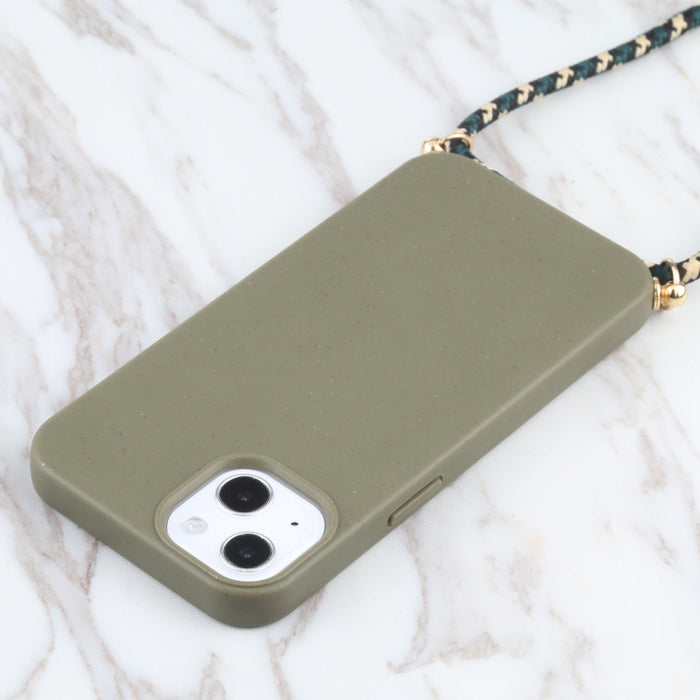 Material de paja de trigo + estuche a prueba de golpes de TPU con cordón para el cuello, For iPhone 13 mini, For iPhone 13, For iPhone 13 Pro, For iPhone 13 Pro Max