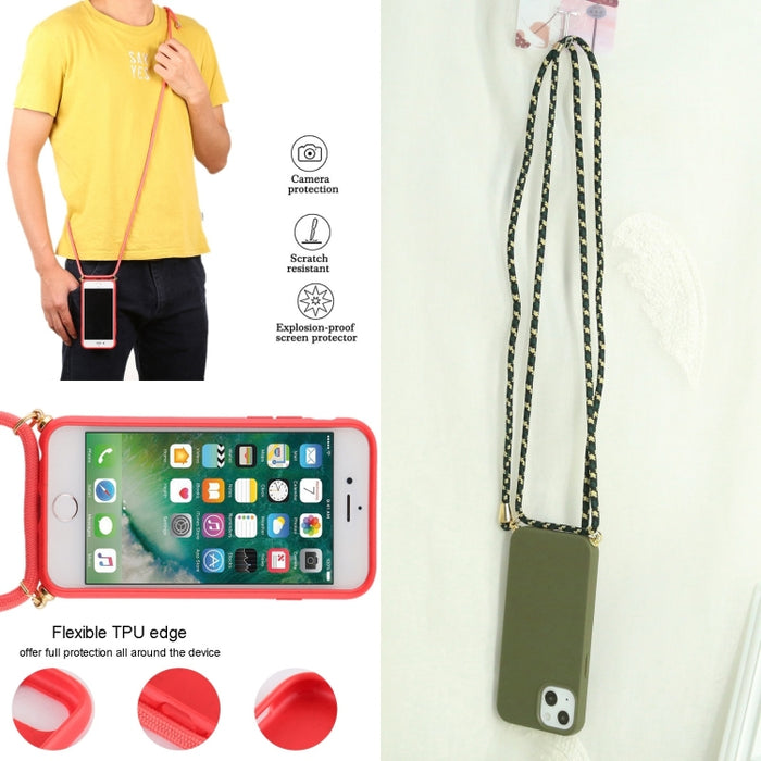 Material de paja de trigo + estuche a prueba de golpes de TPU con cordón para el cuello, For iPhone 13 mini, For iPhone 13, For iPhone 13 Pro, For iPhone 13 Pro Max