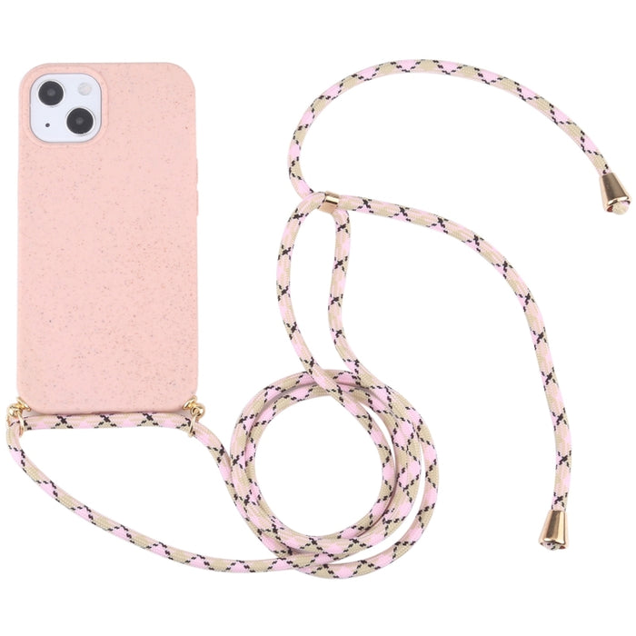 Material de paja de trigo + estuche a prueba de golpes de TPU con cordón para el cuello, For iPhone 13 mini, For iPhone 13, For iPhone 13 Pro, For iPhone 13 Pro Max
